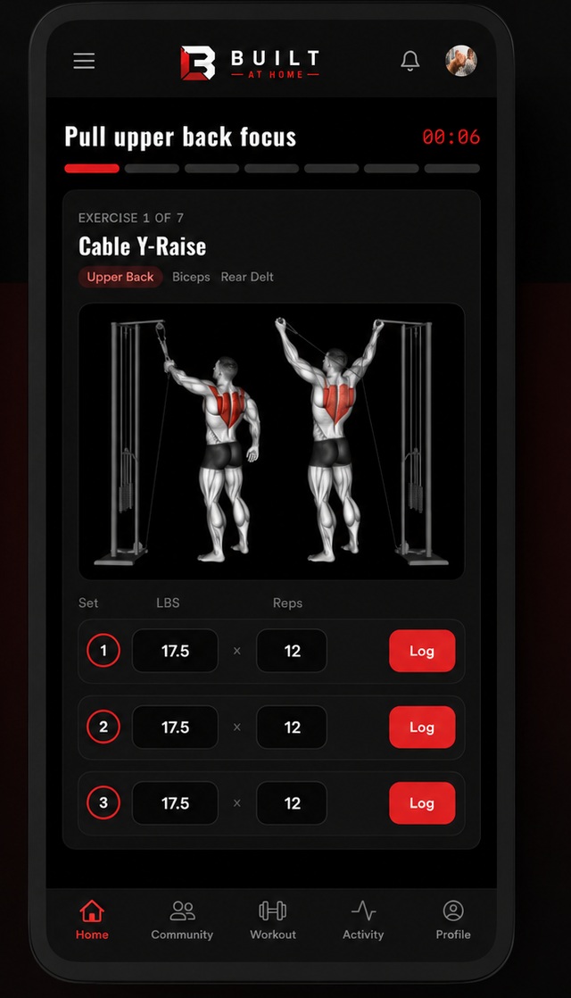 Built at Home workout logging screenshot